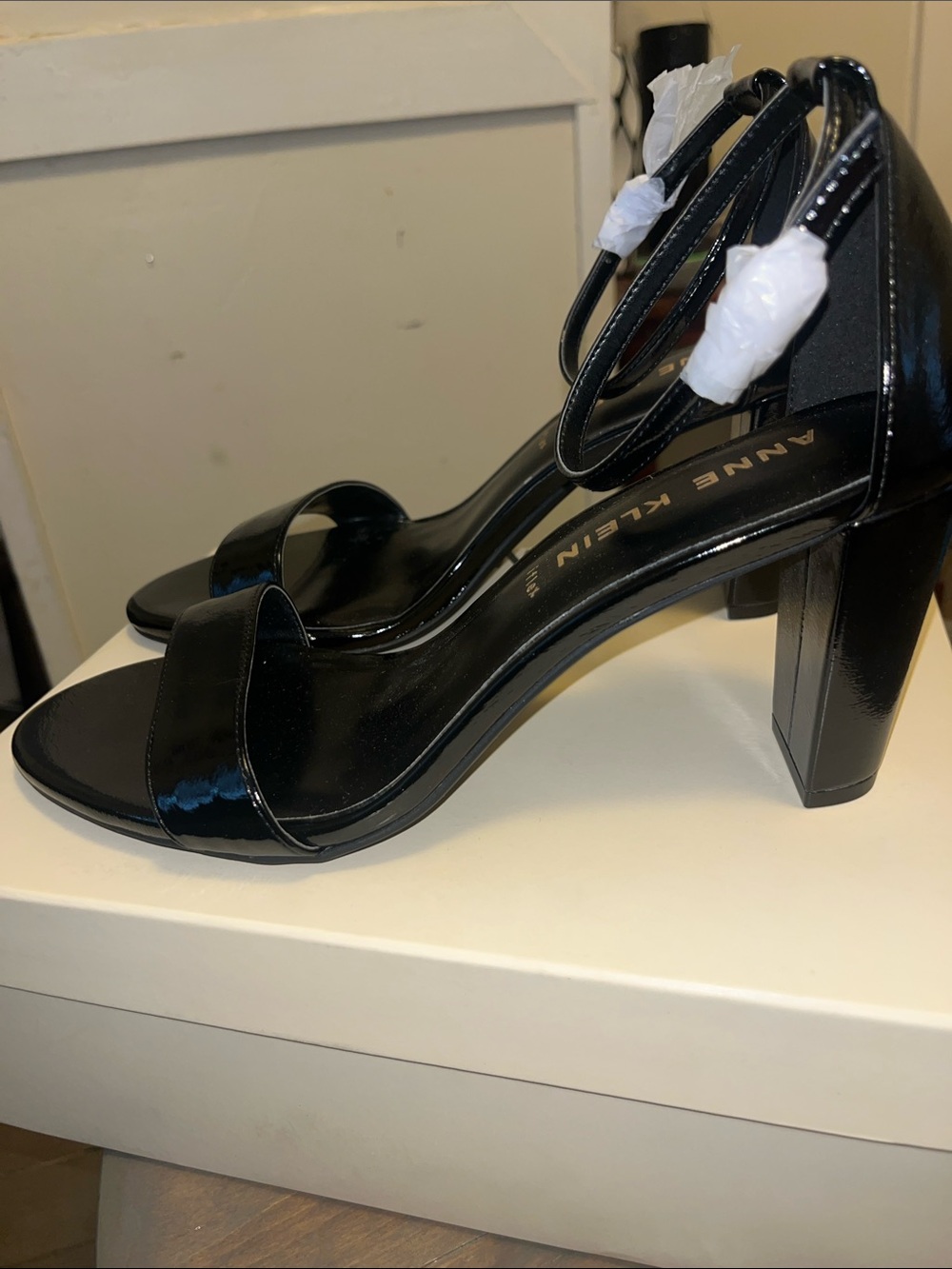 Anne Klein Black Patent Ankle-Strap Block Heels - Picture 4 of 5